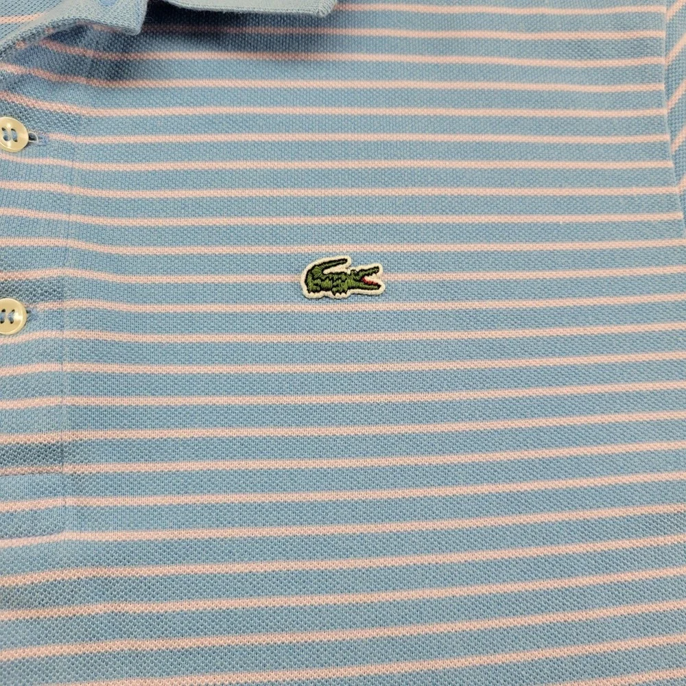 LACOSTE Vintage blue & pink striped polo shirt size 7 or XL